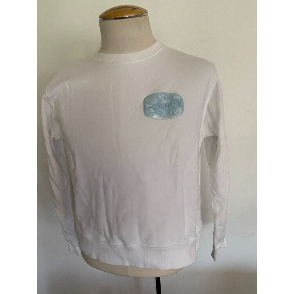 Alexander Wang Blue Plastic Logo White Cotton Sweatshirt Crewneck Women's Sz L
